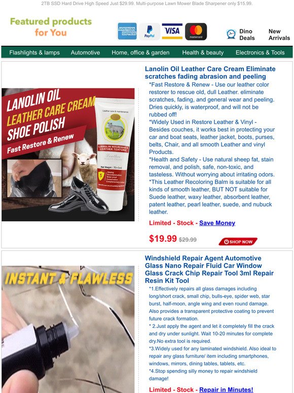 Lanolin Leather Repair Cream for $19.99.Windshield Repair Agent JUST $13.97.