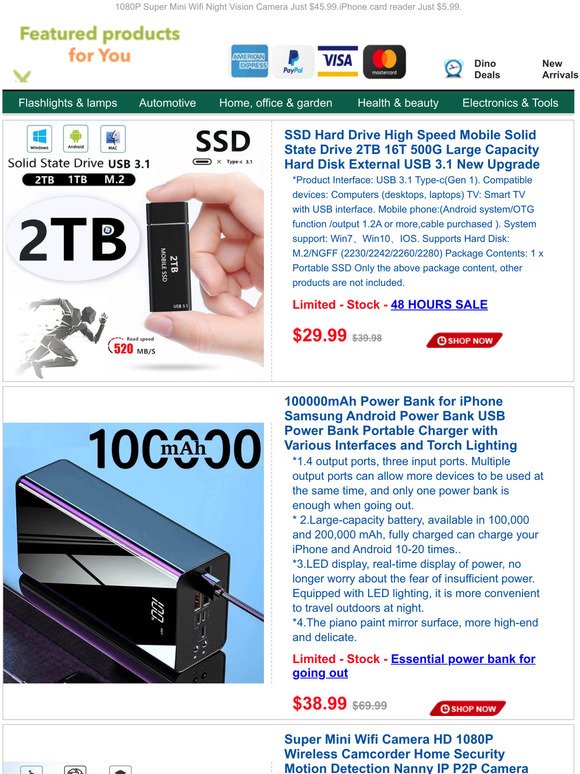 2TB SSD Hard Drive Just $29.99.100000mAh Power Bank Portable Charger for $38.99.