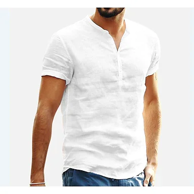 Men's V Neck Running Shirt Tee Tshirt Top Athletic Summer Linen Breathable Quick Dry Moisture Wicking Gym Workout Running Active Training Jogging Exercise Sportswear Solid Colored White Black Khaki