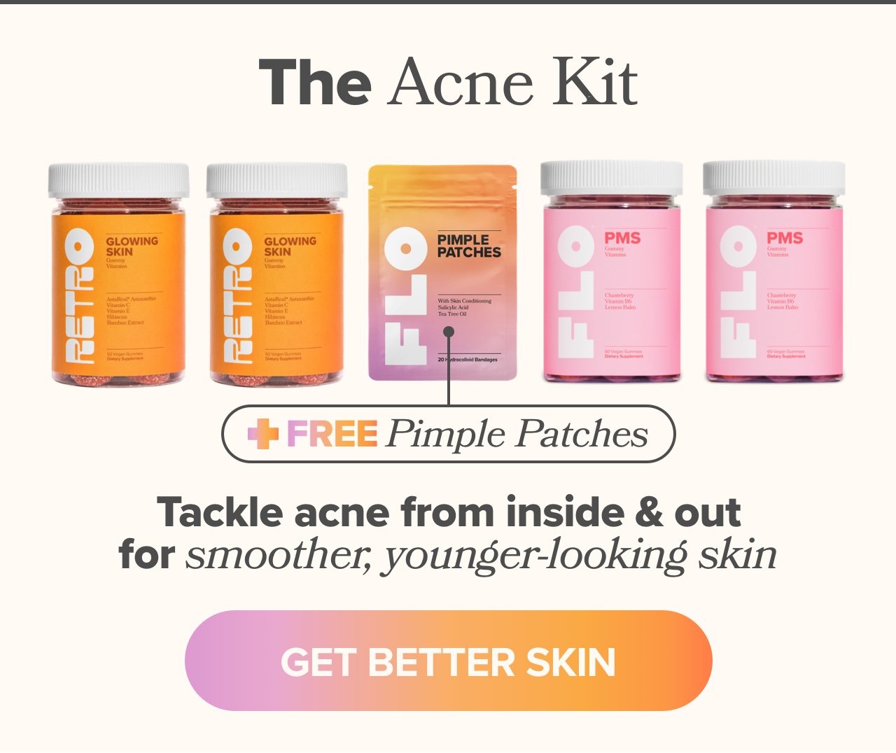 The Acne Kit - Tackle acne from inside & out for smoother, younger-looking skin + FREE Pimple Patches