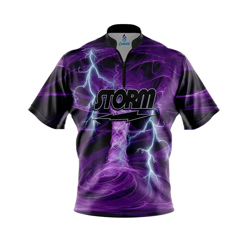 Image of Storm Electrical Tornado Purple Quick Ship CoolWick Sash Zip Bowling Jersey