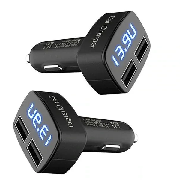 2PCs Double USB Ports 3.1A Car Cigarette Charger Adapter Voltmeter Ammeter Tester Charge
