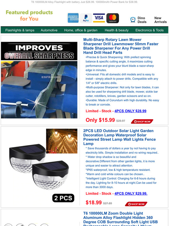 Dear Friend:Lawn Mower Blade Sharpener Only $15.99.$18.99 2PCS Solar Wall Lights.