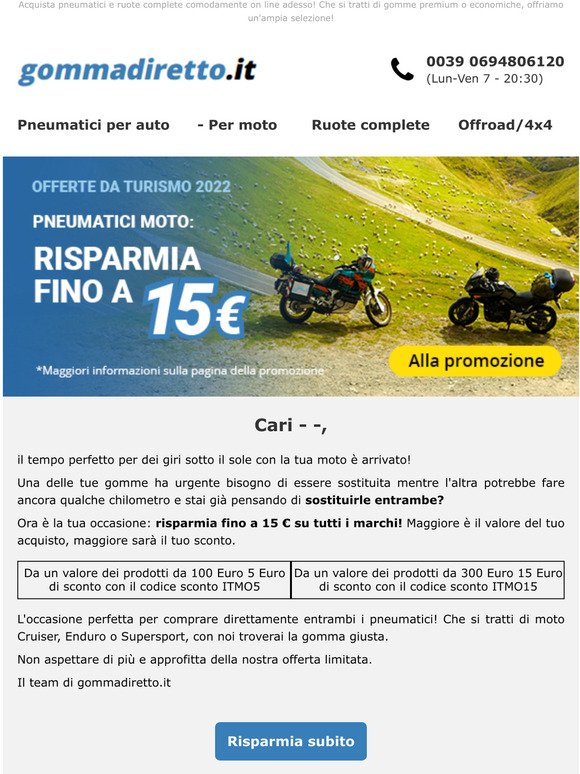 Offerte per motociclisti: risparmia fino a 15 Euro