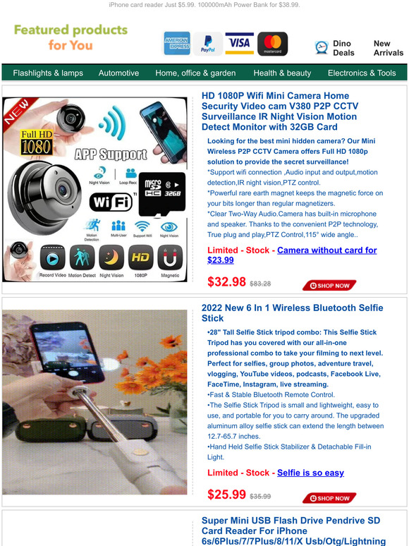 HD Wifi Mini IR Night Vision Camera+32GB Card Just $32.98.Selfie Stick for $25.99.