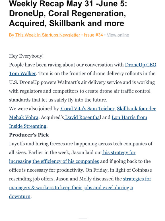 Weekly Recap May 31 -June 5: DroneUp, Coral Regeneration, Acquired, Skillbank and more