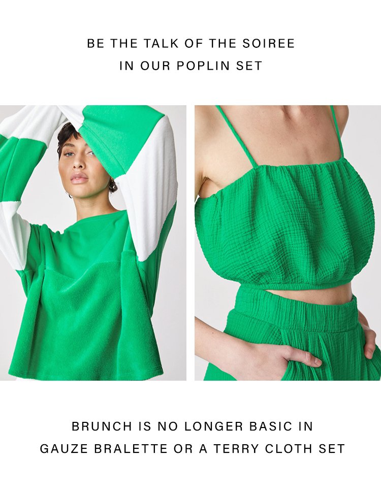 green terry cloth pullover & green gauze bralette