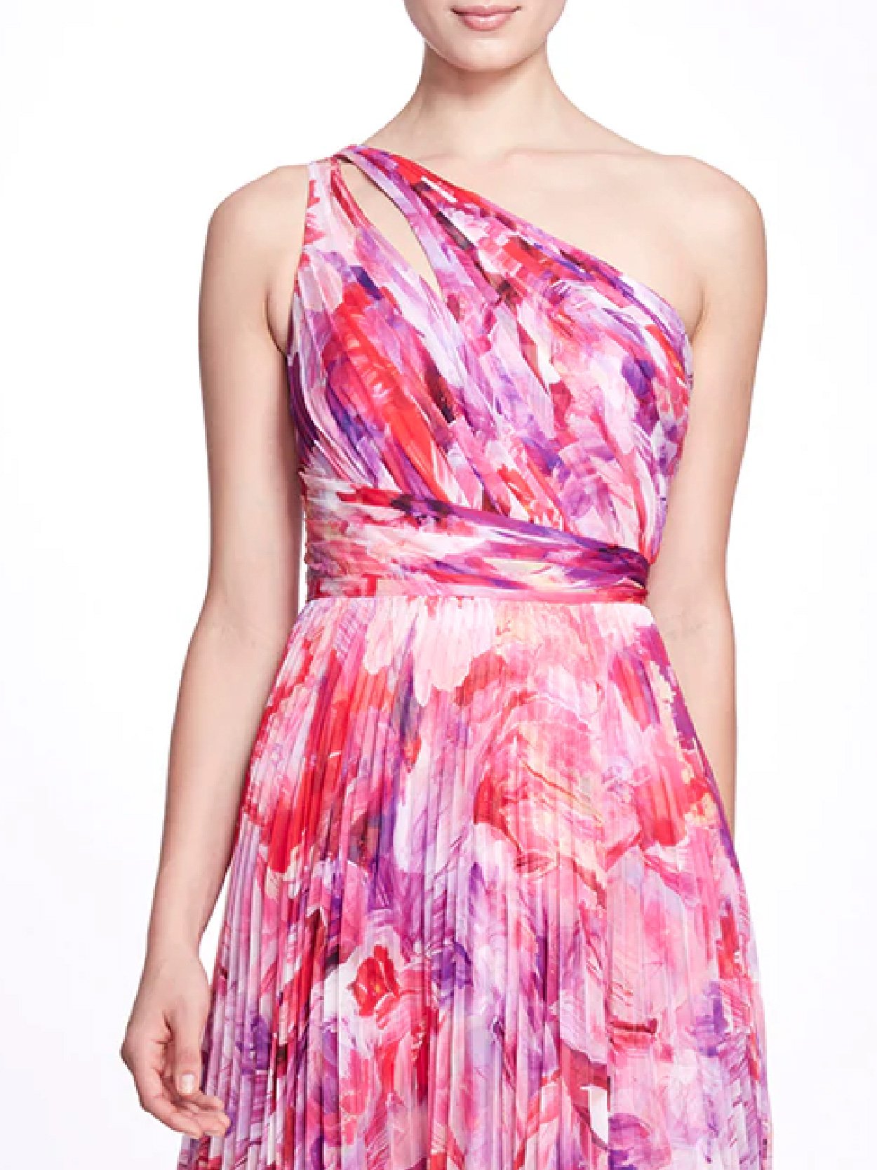 Printed Chiffon Pleated Gown