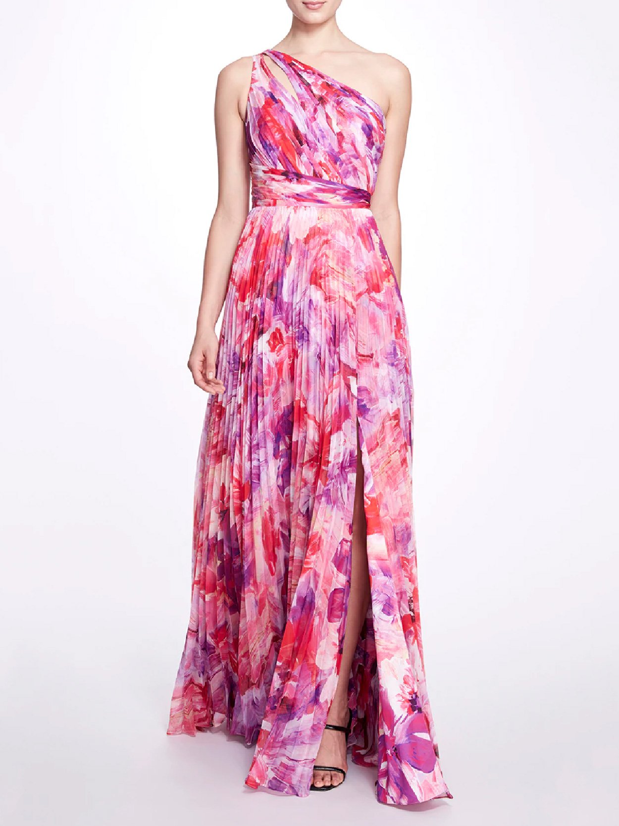 Printed Chiffon Pleated Gown