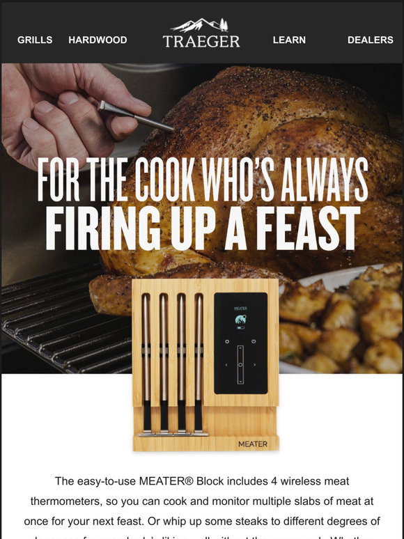 OSCMTMP01B by Traeger Grills - MEATER® Plus Wireless Meat Thermometer Brown  Sugar