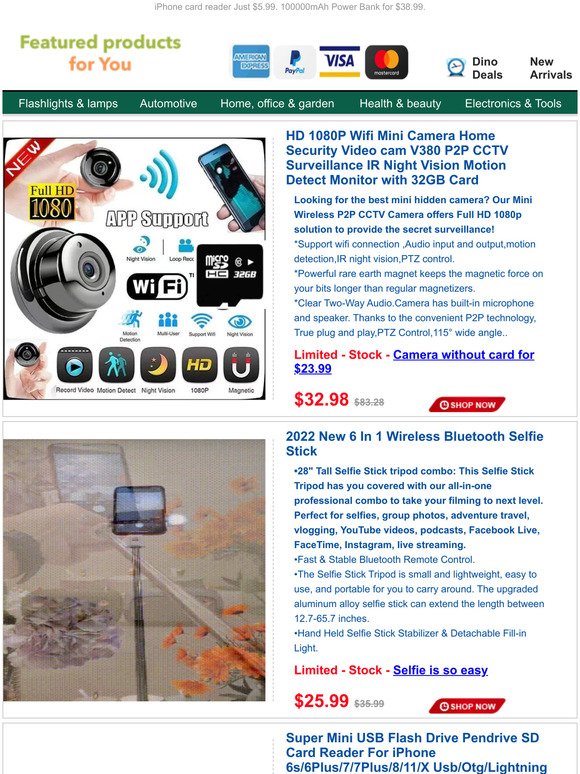 HD Wifi Mini IR Night Vision Camera+32GB Card Just $32.98.Selfie Stick for $25.99.
