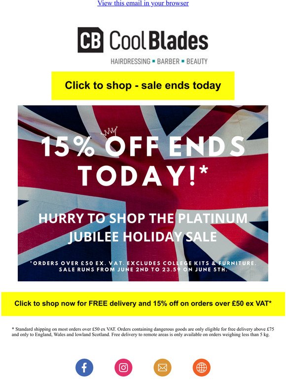 JUBILEE HOLIDAY SALE ENDS TODAY. SHOP NOW TO SAVE 15%