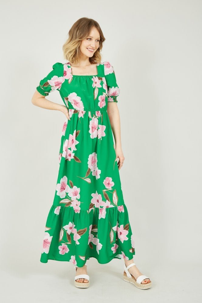 Yumi Green Oversized Floral Gypsy Maxi Dress