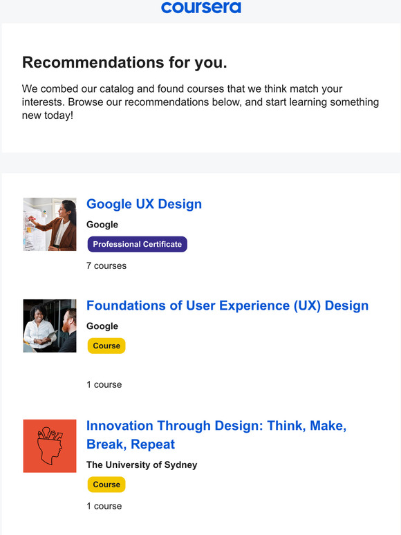 Coursera: Recommended: Google UX Design | Milled