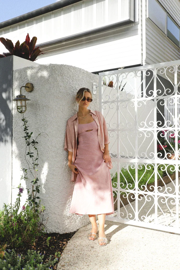 Image of VRG GRL Loved Up Bias Cut Midi Dress // Blush