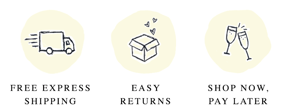 FREE EXPRESS SHIPPING, EASY RETURNS, SHOP NOW, PAY LATER