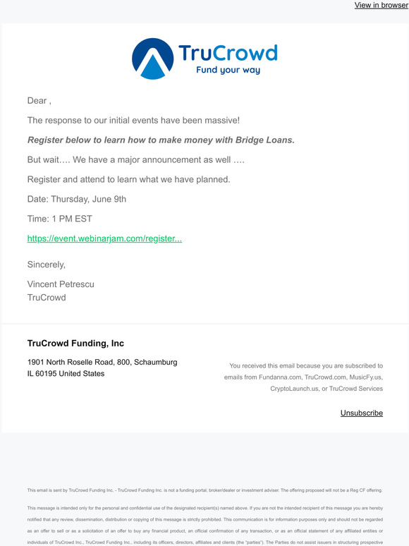 Important Update from TruCrowd Fundings Bridge Loan Program