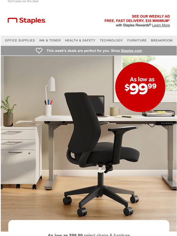 Staples Upgrade your furniture with prices as low as 99.99! Milled