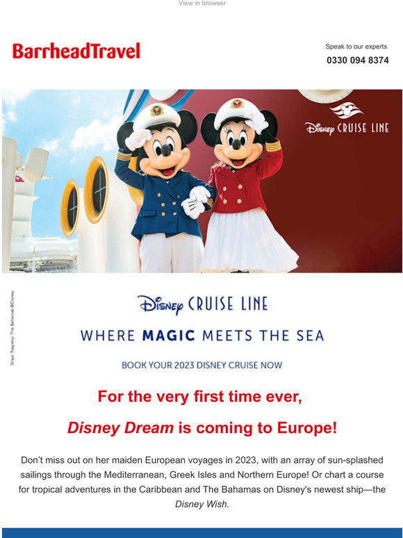 Barrhead Travel Insurance Disney Dream is coming to Europe in summer