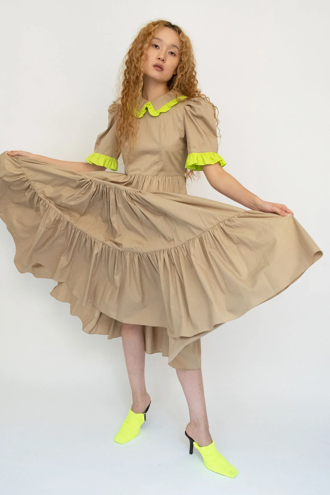 Image of Spring Lucy Dress in Camel Poplin