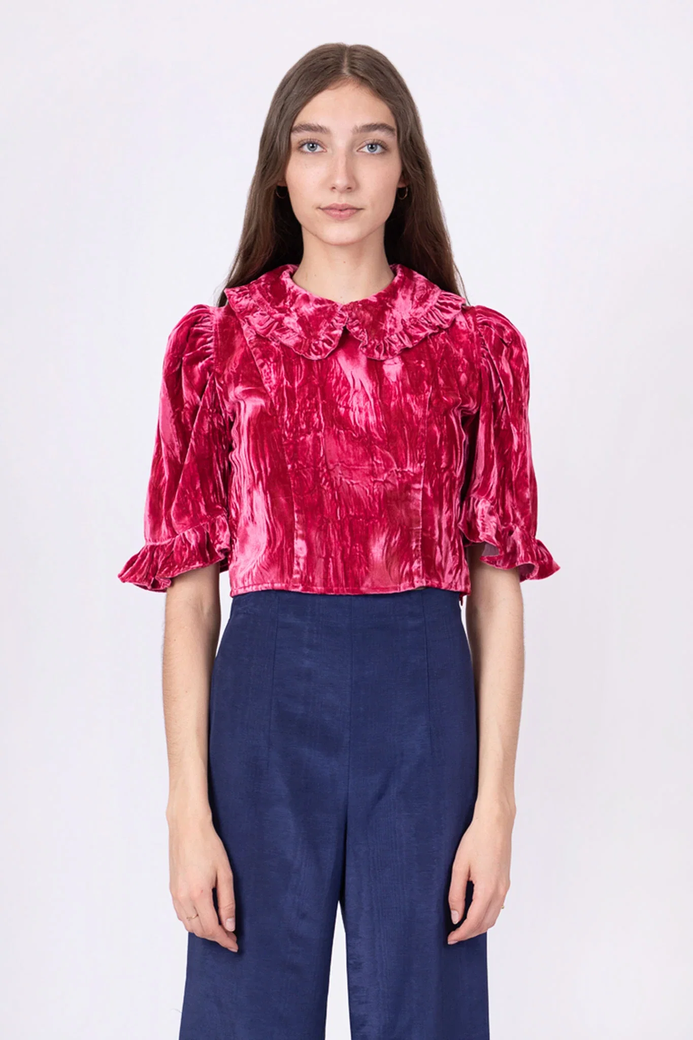 Image of Spring Lucy Top in Raspberry Crushed Velvet