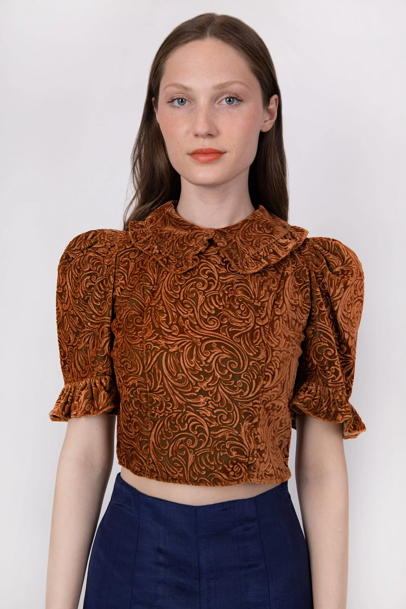 Image of Spring Lucy Top in Caramel Damask Velvet