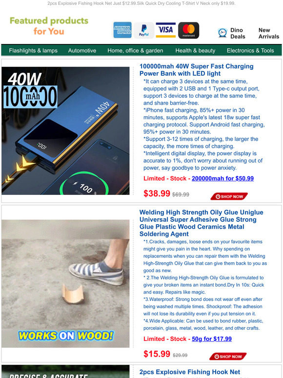 Dear Friend:100000mah 40W Fast Charging Power Bank for $38.99.$15.99 Super strong Oily Glue.