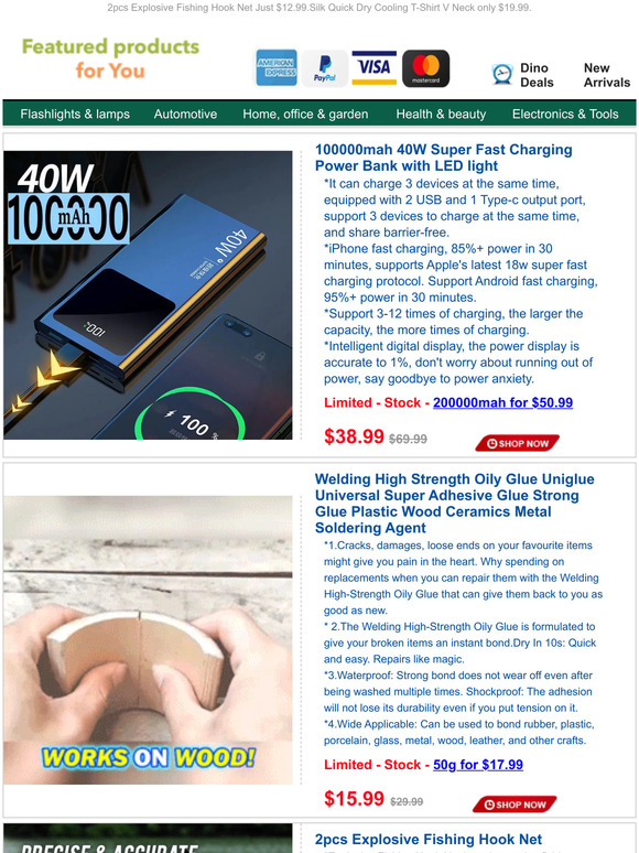 100000mah 40W Fast Charging Power Bank for $38.99.$15.99 Super strong Oily Glue.