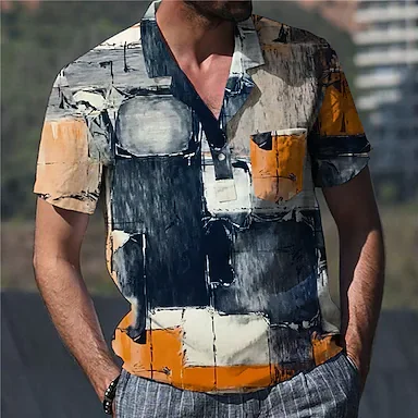 Men's Shirt Print Color Block Turndown Street Casual Button-Down Print Short Sleeve Tops Casual Fashion Designer Breathable Blue / Spring / Summer