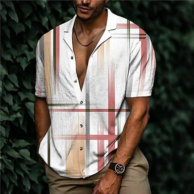 Men's Shirt Print Striped Turndown Street Casual Button-Down Print Short Sleeve Tops Casual Fashion Designer Breathable White / Spring / Summer