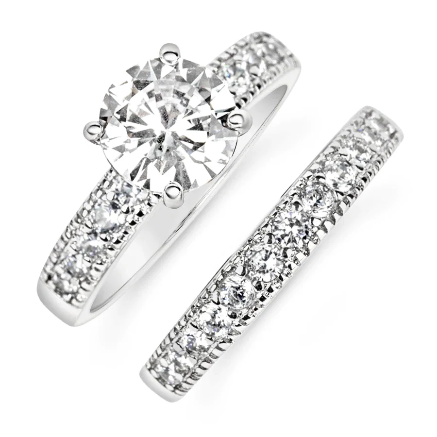 Eve's Vintage Style Cubic Zirconia Wedding Ring Set