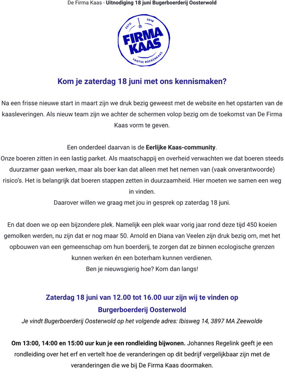 Kom je zaterdag 18 juni met ons kennismaken?