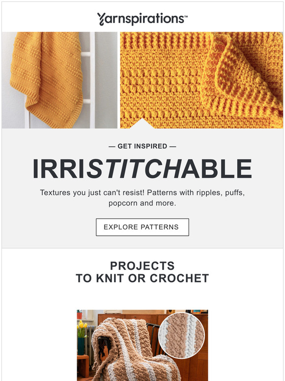 Yarnspirations 6 crochet and knit patterns with irristitchable