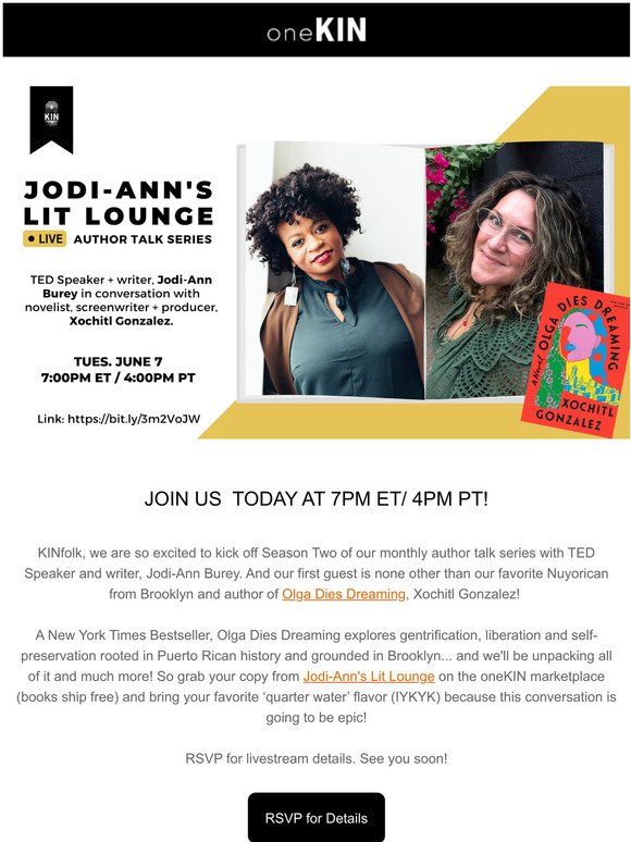 Tune in TODAY: a chat w/ Xochitl Gonzalez, author of Olga Dies Dreaming