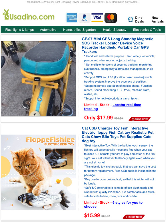 Thanks!Mini GPS Trackers real-time tracking Just $17.99.Cat Electric Fish Toy FOR $15.99.