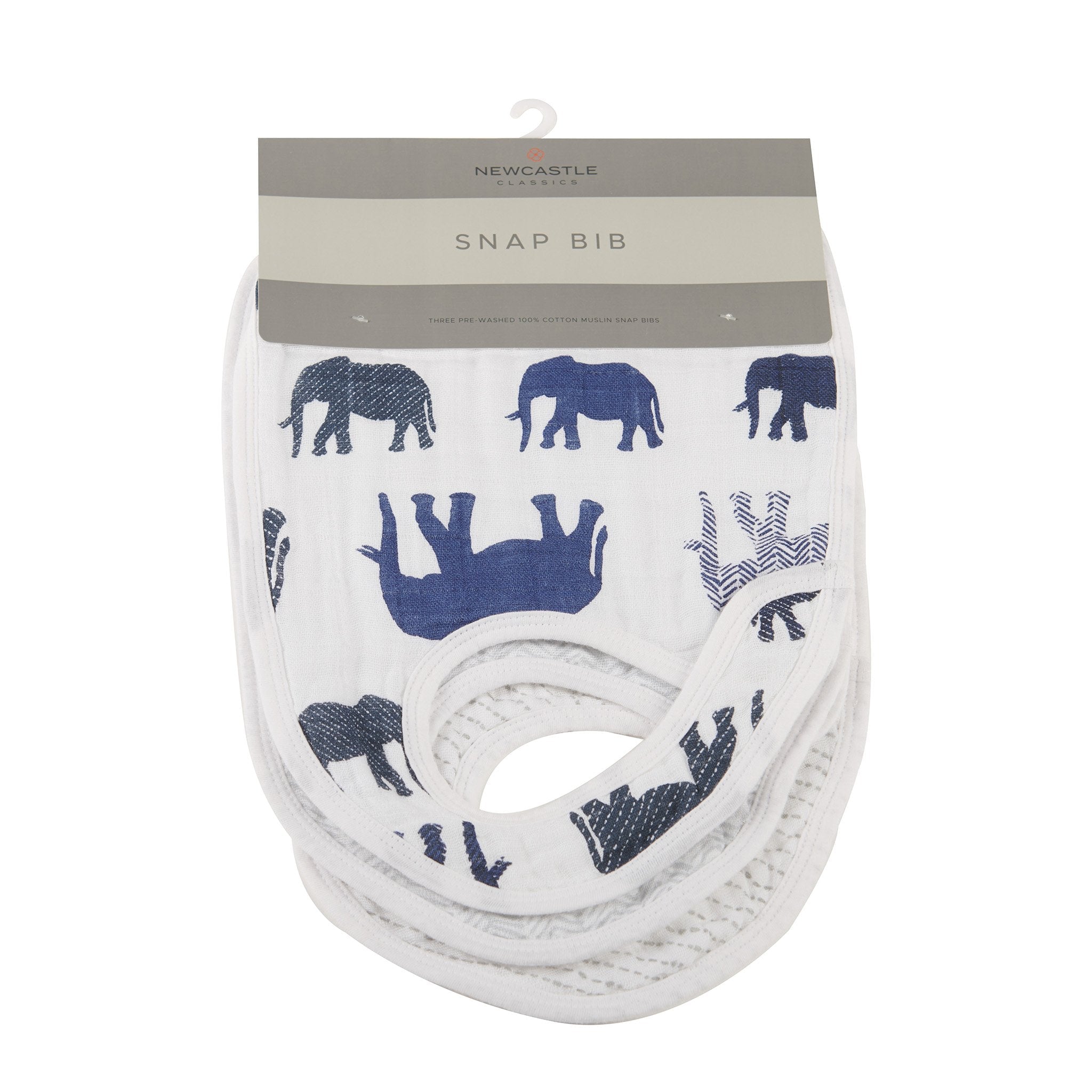 Image of In the Wild Elephant Cotton Muslin Snap Bibs 3PK