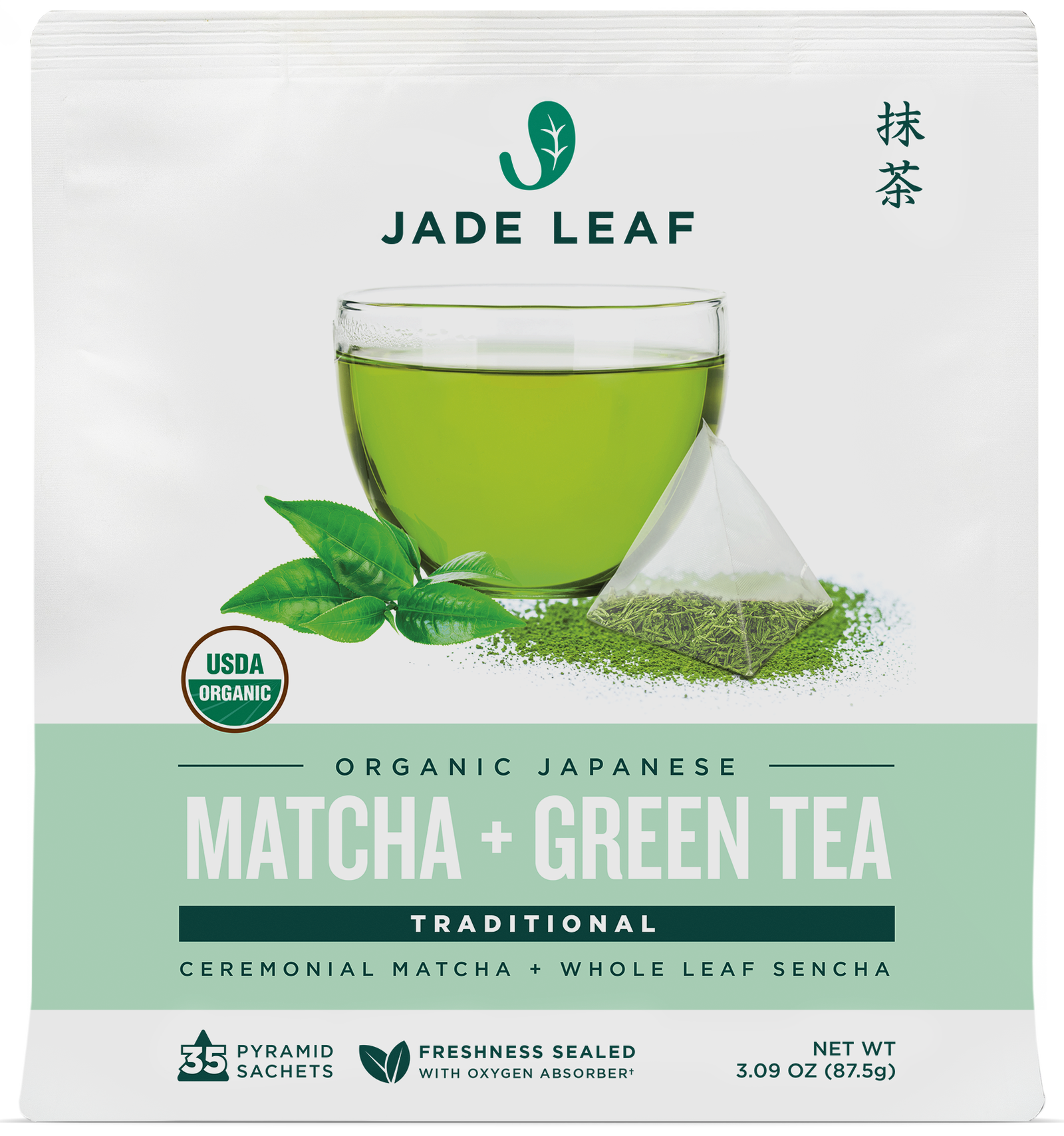 Matcha + Green Tea Pyramid Sachet Tea Bags - Traditional