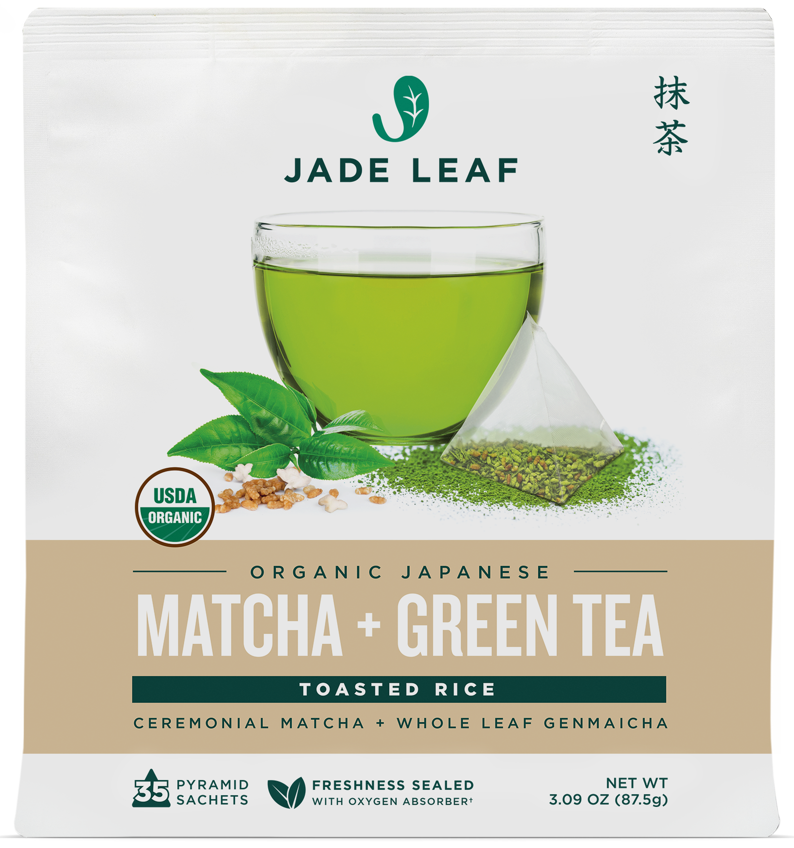 Matcha + Green Tea Pyramid Sachet Tea Bags - Toasted Rice