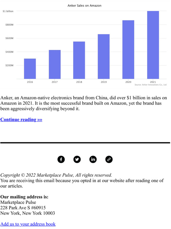 Marketplace Pulse AmazonNative Brands Anker Sales Hit 1B Milled