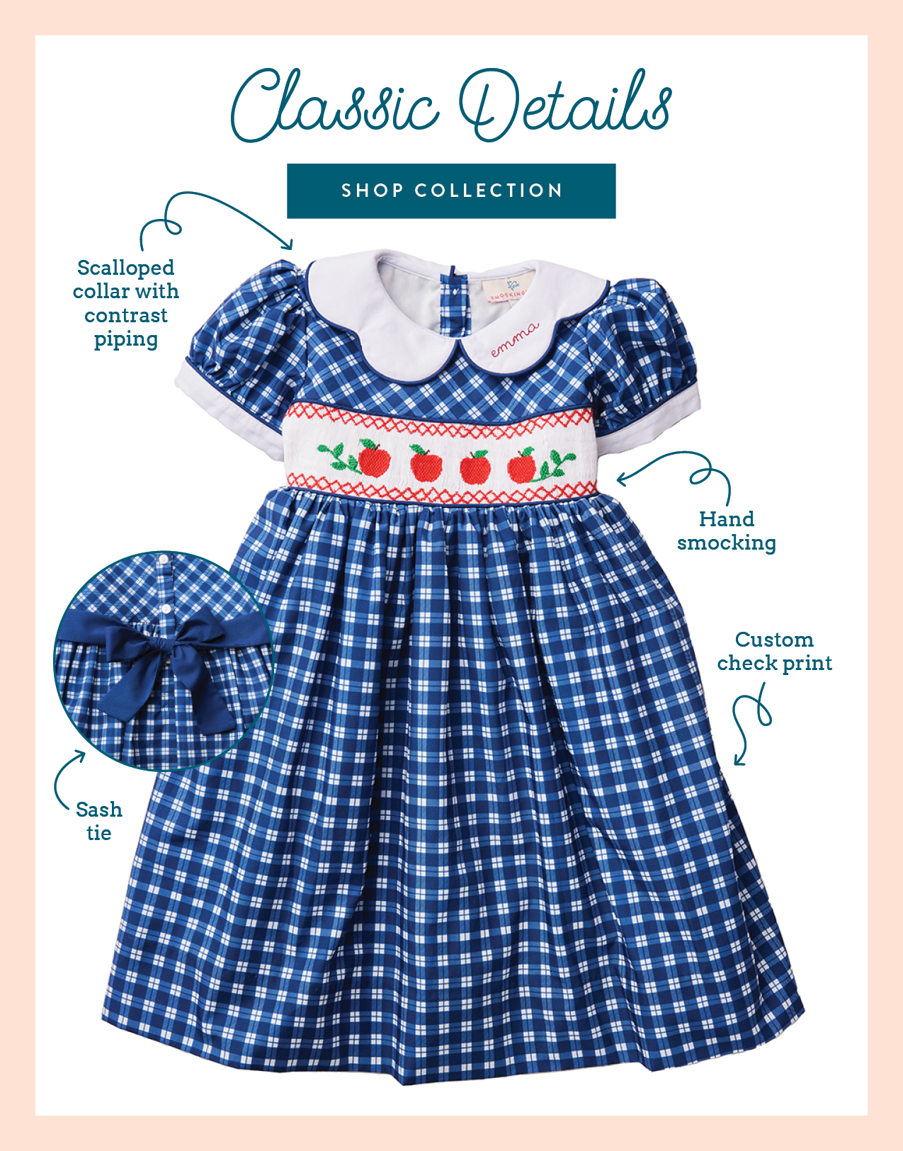 Apples Smocked Blue