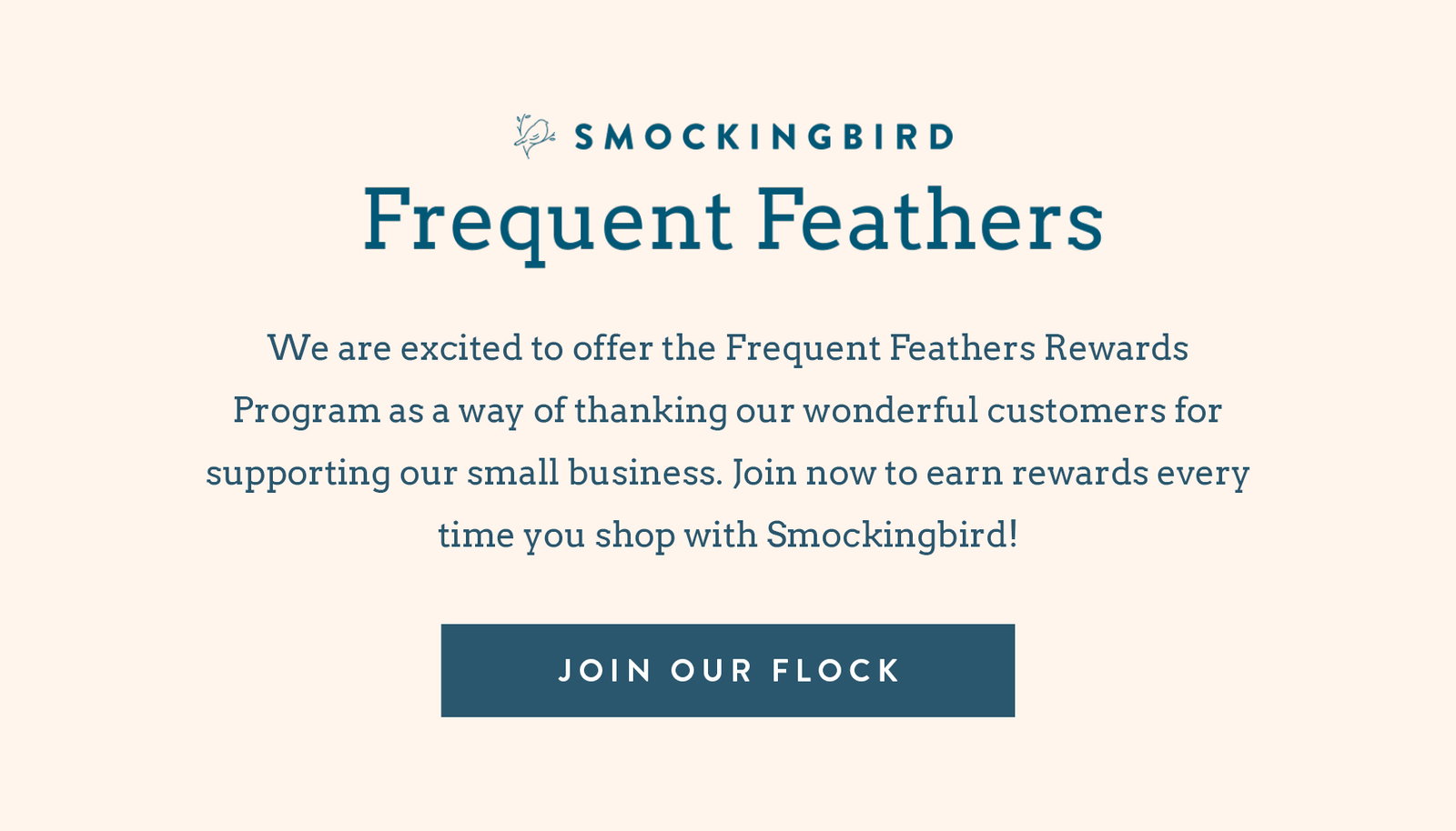 Smockingbird Frequent Feathers rewards program, join our flock