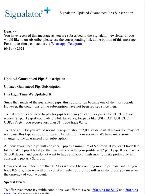 Signalator: Updated Guaranteed Pips Subscription