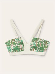 Haut de bikini col V Corsica - Ivoire, motif Palm Forest