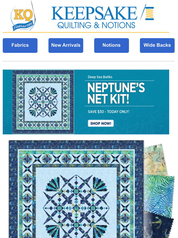 Kit Couette Keepsake Quilting Neptune's Net - Taille Queen 96x96 Avec Tissu