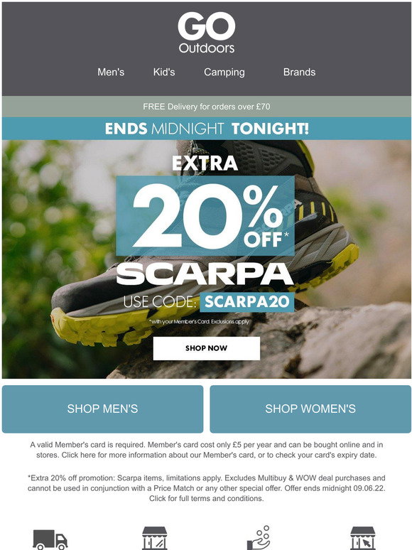 Go Outdoors: EXTRA 20% Off Scarpa ENDS 