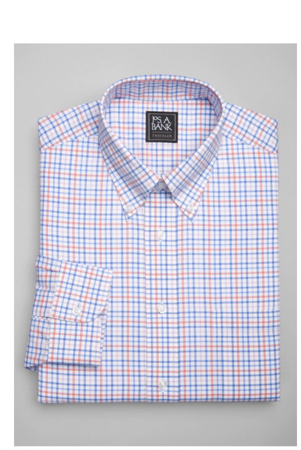 Traveler Button-Down Collar Grid Pattern Dress Shirt