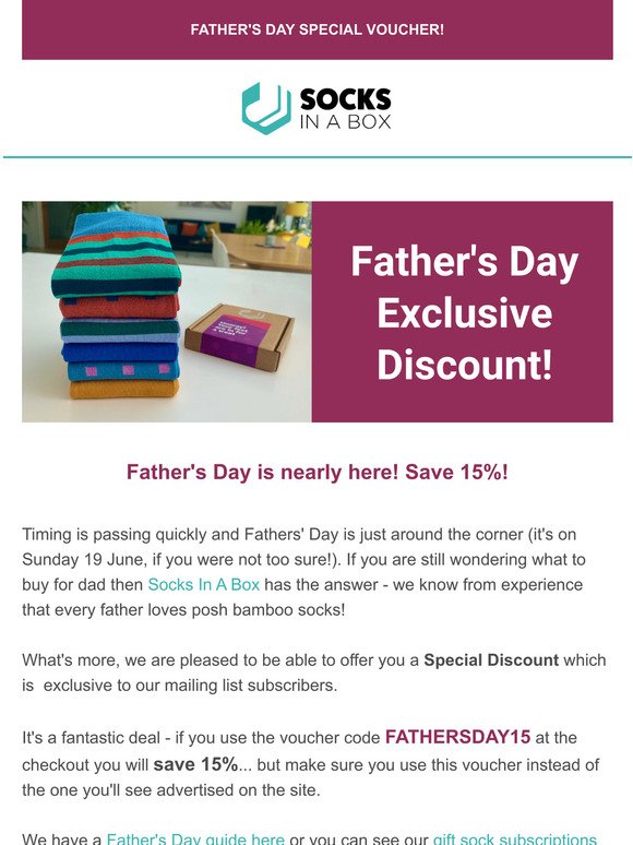 Save 15% - Father's Day Exclusive Discount Code