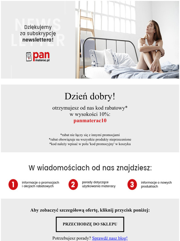 [Pan Materac] Potwierdzenie newslettera