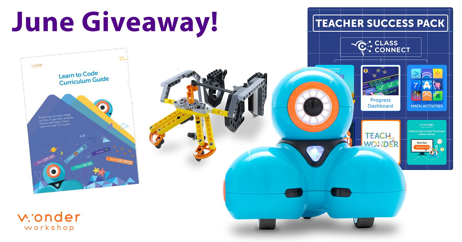 Wonder Workshop - Enter to win 2 Dash Robots, 2 Launchers & a Teacher  Success Pack that includes Class Connect for 35 students/ 1 teacher  (#Coding Pathways, Digital Challenge Cards, Virtual Dash +