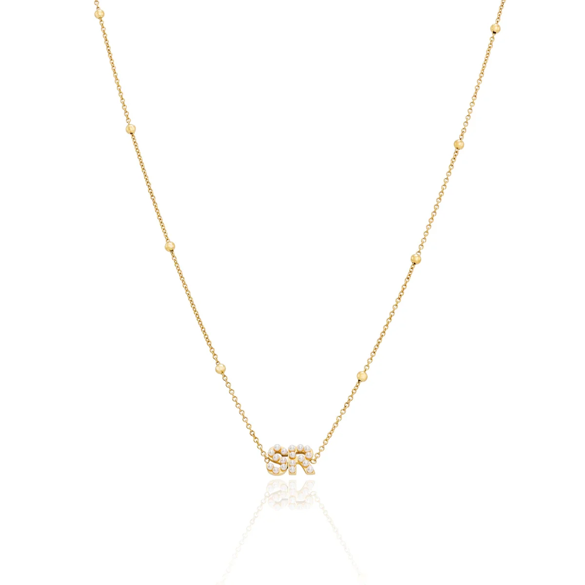 Image of Pearl Initials Sphere Chain Necklace (Gold)